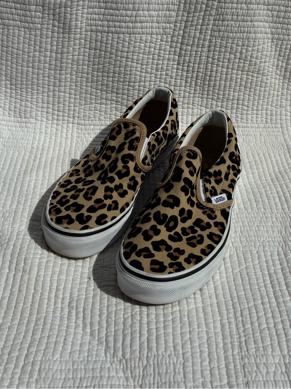 Vans Leopard Print Slip-On Sneakers in Tan and Black